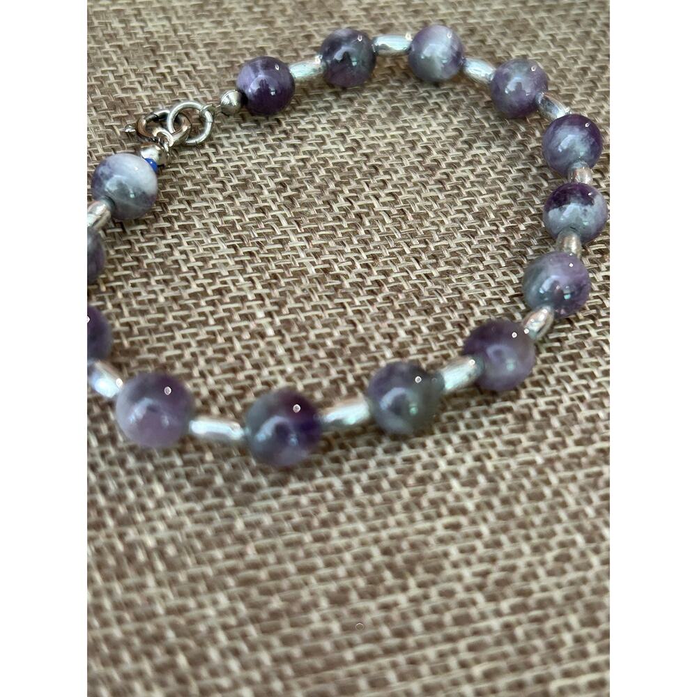 Natural Amethyst Beaded Bracelet Violet & Lavender Purple Stone 7.5"